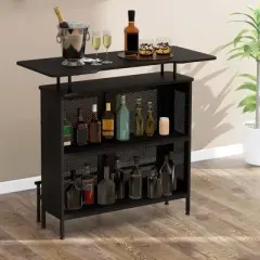 Costway 4-Tier Metal Home Bar Unit Liquor Bar Table with Storage Shelves & 6 Glass Holders