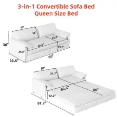 Kumasinova 3-in-1 Convertible Sleeper Sofa Bed &ndash; Queen-Size Pull-Out, Velvet Upholstered Couch with Storage Bag, Multi-Functional Loveseat Bed