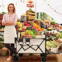 FURNIinspire Outdoor Serving Carts Outdoor Cart, Outdoor Carts With Wheels, Extra Long Beach Cart Outdoor Utility Cart, Beige, 35.43"*22.83"*43.34"