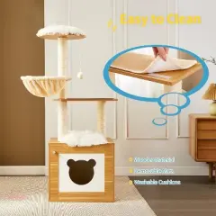 QuestaPack Modern Cat Tree Tower for Indoor Cats - 65" Tall Wood Condo with Hammock