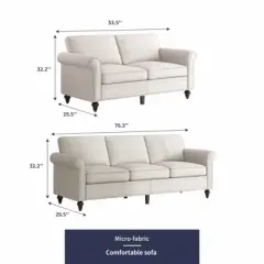 Mjkone 2 Piece Living Room Sofa Set with Rivet Design,Linen Fabric W76''3-Seater Sofa Couch with W53''Loveseat Sofa