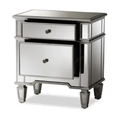 Sussie Hollywood Regency Glamour Style Mirrored 2 - Drawer Nightstand - Baxton Studio