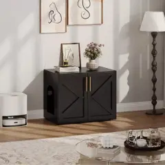 Whizmax Cat Litter Box Enclosure, Hidden cat Litter Box Furniture with with 2 Doors and Pads, Wooden Kitty Litter Box Cabinet Furniture