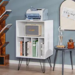 Costway Record Player Stand Turntable Stand Display Shelf 21" L x 18" W x 34"H White