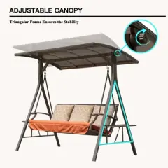 CLIHOME Outdoor 3 Person Adjustable Canopy Deluxe Swing,with 3 Cushions Patio Swing Glider Chair