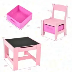 Costway 3 in 1 Wood Activity Table Chair Set w/Storage Box Pink