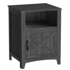 VASAGLE Farmhouse Nightstand with Barn Door, Bedside Table with Storage, Side End Table, Night Stand with Open Compartment