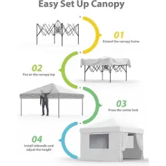 Garvee 10x10 Pop Up Canopy with Removable 3 Sidewalls - Easy Up Camping Tent with One Button Push Setup - 3 Adjustable Height, 4 Weight Bags - White