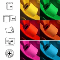 Roll-Lux Multicolor Gift Box Toilet Paper - 3-Ply Premium Quality, 6 Rolls, 140 Sheets Each, Vibrant Rolls