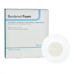 BorderedFoam Foam Dressing 4" Diam. Fenestrated Round With Border Waterproof Backing 00288E 10 per Box