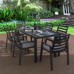 LesiureMod Chelsea 9 PCS Patio Dining Set - Outdoor Aluminum Dining Table with Umbrella Hole and Arm Chairs with Cushion