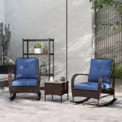 Outsunny 3 Pieces Patio Furniture Set, Wicker Rocking Chairs with Coffee Table, Cushions, Outdoor Bistro Set for Porch, Garden