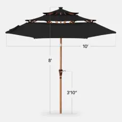 Best Choice Products Woodgrain Pattern 10ft 3-Tier Solar Patio Umbrella w/ 24 LED Lights, Tilt