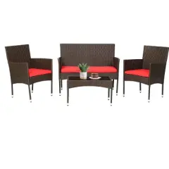 Garvee Patio Furniture Set 4 Pieces Outdoor Rattan Chair Wicker Sofa Garden Conversation Bistro Sets for Yard,Pool or Backyard