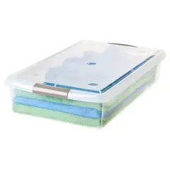 IRIS 40qt Underbed Plastic Storage Container with Lid and Durable Buckles Clear