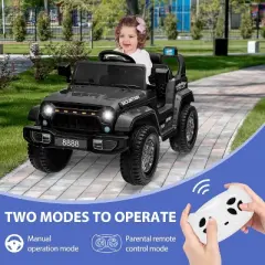 12V Kids Ride-On Truck Car, Battery-Powered Electric Vehicle with Remote Control, 3 Speeds, LED Lights, Music, MP3, USB, Bluetooth, Ages 3-6