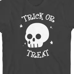 Kids Halloween Crying Skull Trick Or Treat Youth Charcoal Short Sleeve Crew Neck Tee