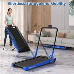 Superfit 3-in-1 Folding Treadmill with Smart Apps Remote Control LED Display and Speakers Blue/Silver