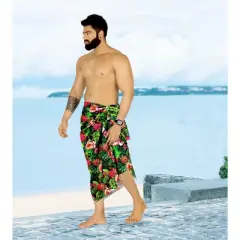 HAPPY BAY Men's Cover Up Hawaiian Summer Long Swim Trunk Swimwear For Men Vacation Beach Holidays Beachwear Pareo One Size Multicolored, Floral