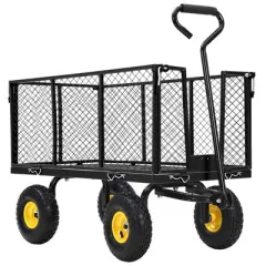 Heavy Duty Steel Garden Cart, Pullable Metal Garden Wagon with 10" Wheels, 180&deg; Rotating Handle and Removable Sides for Outdoor, Farm, Yard