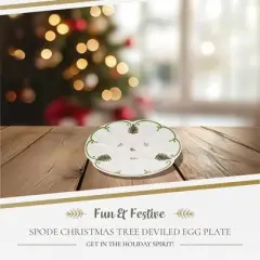 Spode Christmas Tree Deviled Egg Plate, 13 Inch Holiday Egg Serving Platter - Christmas Tree & Mistletoe Motif, Fine Porcelain, Dishwasher Safe
