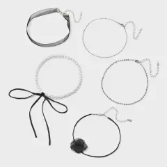Crystal Faux Pearl & Ribbon Choker Necklace Set 5pc - Wild Fable&trade; Black/Silver