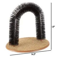 Cat Self-Groomer - Bristle Ring Brush Cat Arch with Carpeted Base, Back Scratcher and Massager for Controlling Shedding and Claws by PETMAKER (Black)