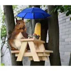 Homarden Squirrel Feeder Table with Umbrella - Blue