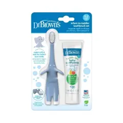 Dr. Brown's Infant-to-Toddler Manual Toothbrush with Apple Pear Toothpaste Kit - Blue Elephant - 2pk