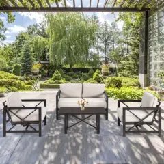 Tangkula 2 Pieces 2-Person Patio Outdoor Loveseat Sofa with 6" Thick Cushion and Coffee Table Set for Garden Beige