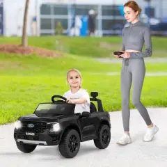 Costway 12V Licensed Ford Ranger Kids Ride on Car with Remote Control Storage Basket White/Black