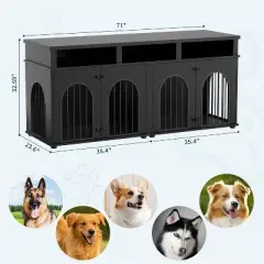Garvee Double Dog Crate Furniture 71 in Dog Kennel Furniture for 2 Medium Dogs, Heavy Duty Dogs Cage XL  with 3 Storage Shelves and 8 Adjustable Feet