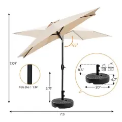 Ainfox 9ft Patio Umbrella Khaki With Umbrella Base