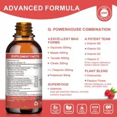 Mulittea Magnesium Glycinate Liquid Drop - for Sleep, Bone, Muscles, Energy, Sugar-Free, 2 Fl Oz (Raspberry Flavor)