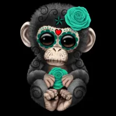 Girl's Design By Humans Blue Day of the Dead Sugar Skull Baby Chimp By jeffbartels T-Shirt