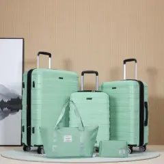 Gulches 5-Piece Expandable Hard PC Luggage Set, Light Green, TSA Lock, Lightweight Rolling Luggage