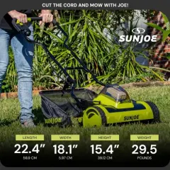 Sun Joe Cordless Push Reel Lawn Mower, 15&rdquo; Yard Trimmer w/ 11.9-Gal Bag, 24V, Black/Green - Heavy-Duty Gardening Machine and Equipment for Grass,