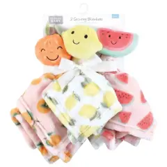 Hudson Baby Infant Girls Animal Face Security Blanket 3-Pack, Fruits, One Size