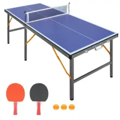 YONWAY 5ft Mid-Size Table Tennis Table Foldable & Portable Ping Pong Table Set for Indoor Games with Net, 2 Table Tennis Paddles and 3 Balls