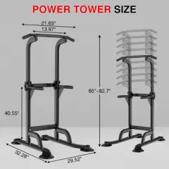 Power Tower - Pull Up & Dip Station for Home Gym, Heavy Duty 330Lbs Free Standing Workout Equipment With Adjustable Height 65"-82.7", Multi-Grip Bars