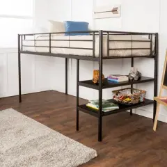 Twin Analise Metal Low Loft Bed with Desk and Storage Black - Saracina Home