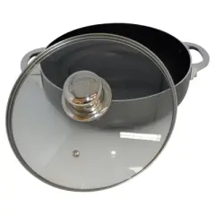 IMUSA Nonstick Hammered Caldero with Tempered Glass Lid - Charcoal