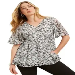 June + Vie by Roaman's Women&rsquo;s Plus Size Faux Wrap Fit-and-Flare Top