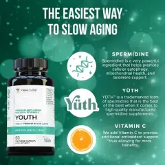 Youth Premium Anti-Aging Mix Capsules, Anti Aging Supplement for Women and Men&rsquo;s Longevity, Brain, Heart, Cell & Skin Support, Vitauthority, 60ct