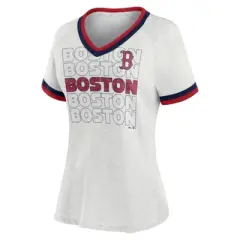 MLB Boston Red Sox Women's Short Sleeve V-Neck Fashion T-Shirt