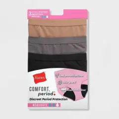 Hanes Women's 3pk Comfort Period Leakproof Moderate Briefs - Black/Gray