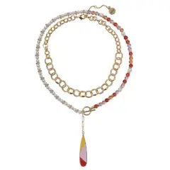 Isaac Mizrahi New York 2pc Gold Tone and Beaded Toggle Y Necklace