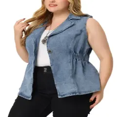 Agnes Orinda Women's Plus Size Outfits Fashion Sleeveless Elastic Waist Button Denim Vests