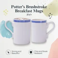 Portmeirion Potter's 9oz Brushstroke Breakfast Mug, Set of 4, Elegant Earthenware Tea Mugs with Handle, Ideal Gift for Coffee Lovers - Blue