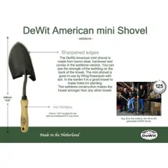 DeWit Mini American Welldone Shovel &ndash; Virtually Unbendable, Heavy-Duty Garden Tool, 13.5&rdquo;L